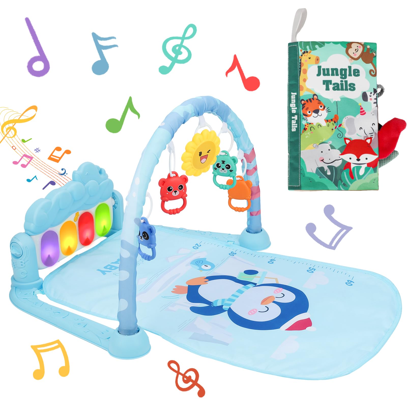 Vextronic Baby Play Gym Mat, Kick and Play Piano Gym with Music & Light, Baby Activity Mat, Piano Play Mat, Newborn Infant Tummy Time Gift for 0-3/6/9/12 Months