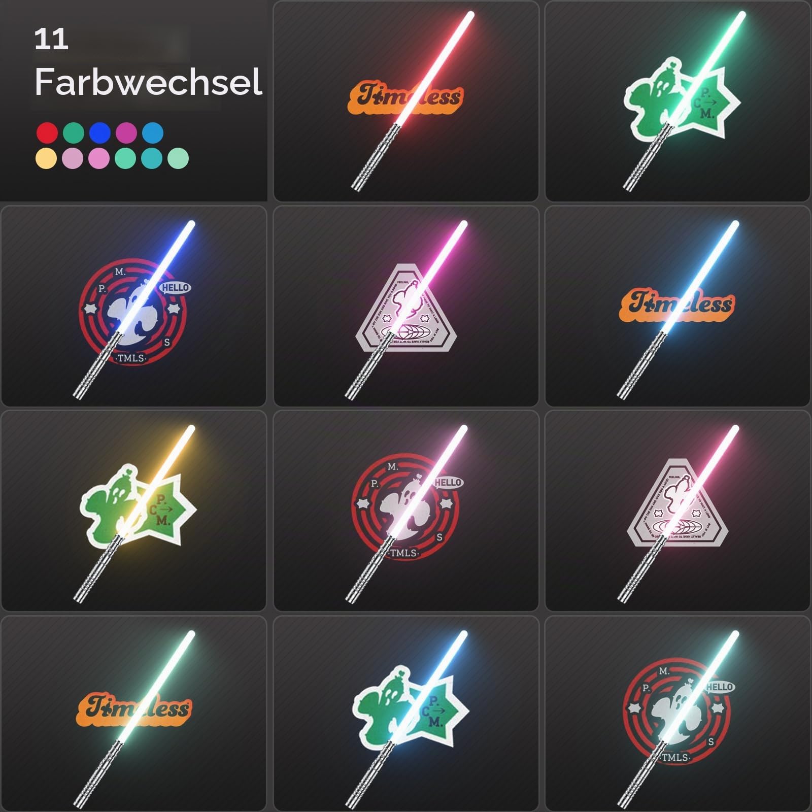 Lichtschwert 2er, Laserschwert für Kinder und Erwachsene 2-in-1 RGB 15 Farbe USB wiederaufladbares schwarzes Metallgriff Schwert, passend für Halloween Weihnachten Cosplay, Silber