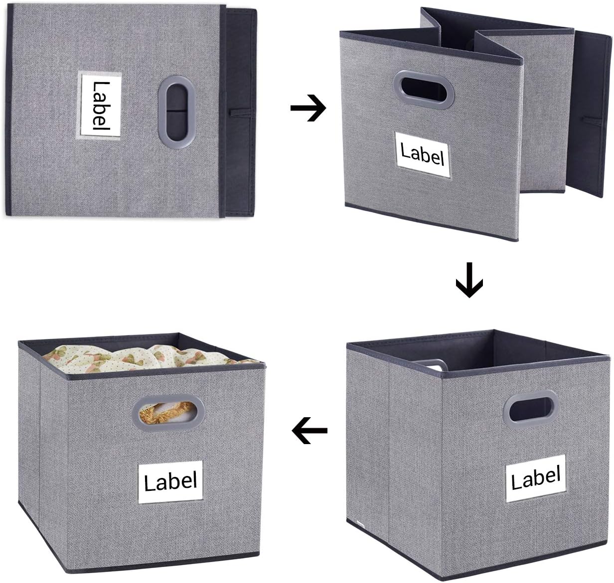 homyfort Cube Storage Bin,13 x13 Foldable Cubes Basket Organizer Container Drawers with Dual Plastic Handles for Closet, Bedroom, Toys,Set of 4 Grey with Pattern