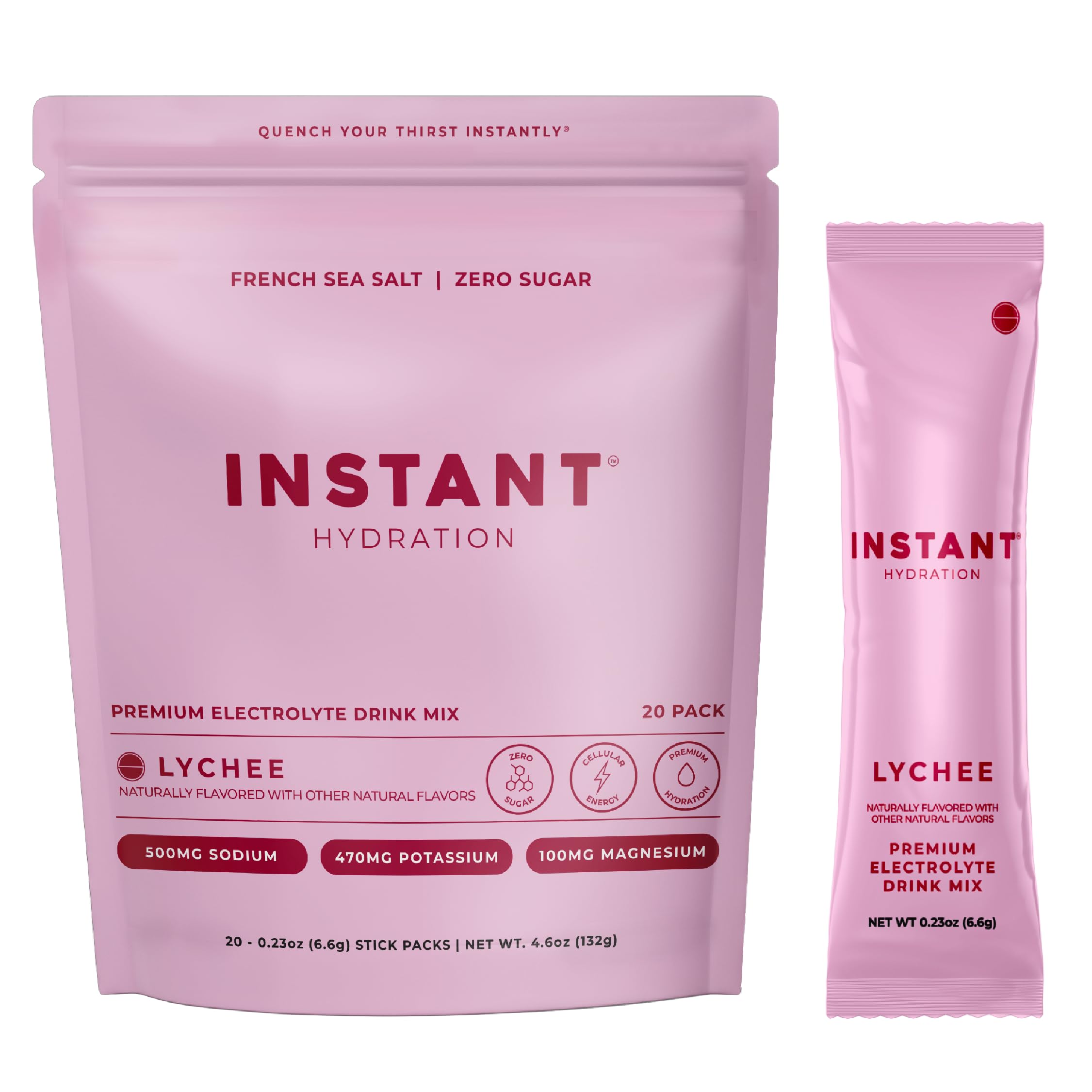 Instant Hydration Sugar Free Electrolytes Powder Packets - Lychee Electrolyte Drink Mix & Travel Essentials - Post Workout Recovery, Brain Health, Muscle & Tissue Support - 20 Sticks