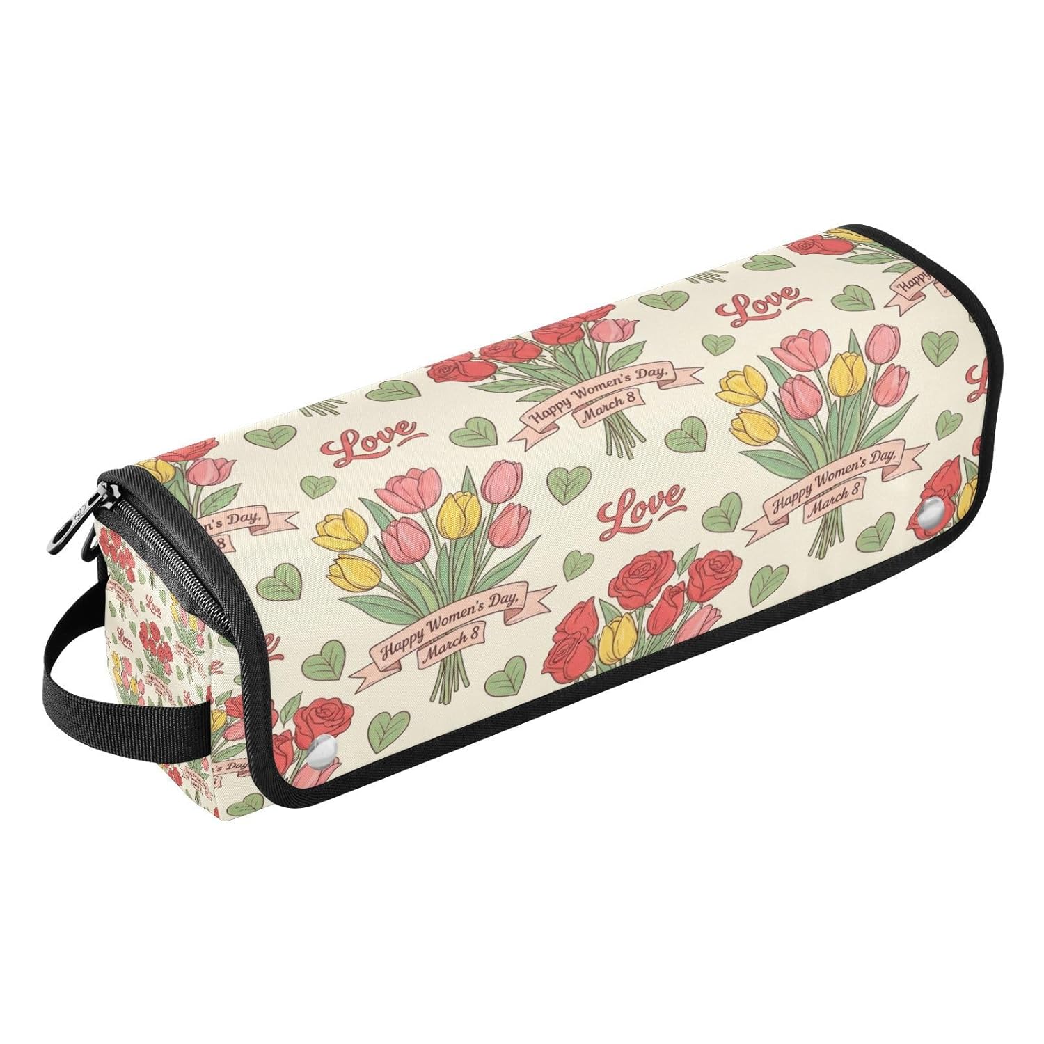 Valentines Rose Tulip Flower Hair Tools Travel Bag Portable Hair Accessory Organizer with Heat Resistant Mat 2 in