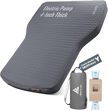 Hikenture Camping Mattress for Tesla Model Y, Electric Pump Self Inflating Sleeping Pad, 4 Thick Foam & Air Model Y Mattress Bed, 9.5 R-Value Insulated Camping Pads for Tesla Ultra-Thick 4 INCH