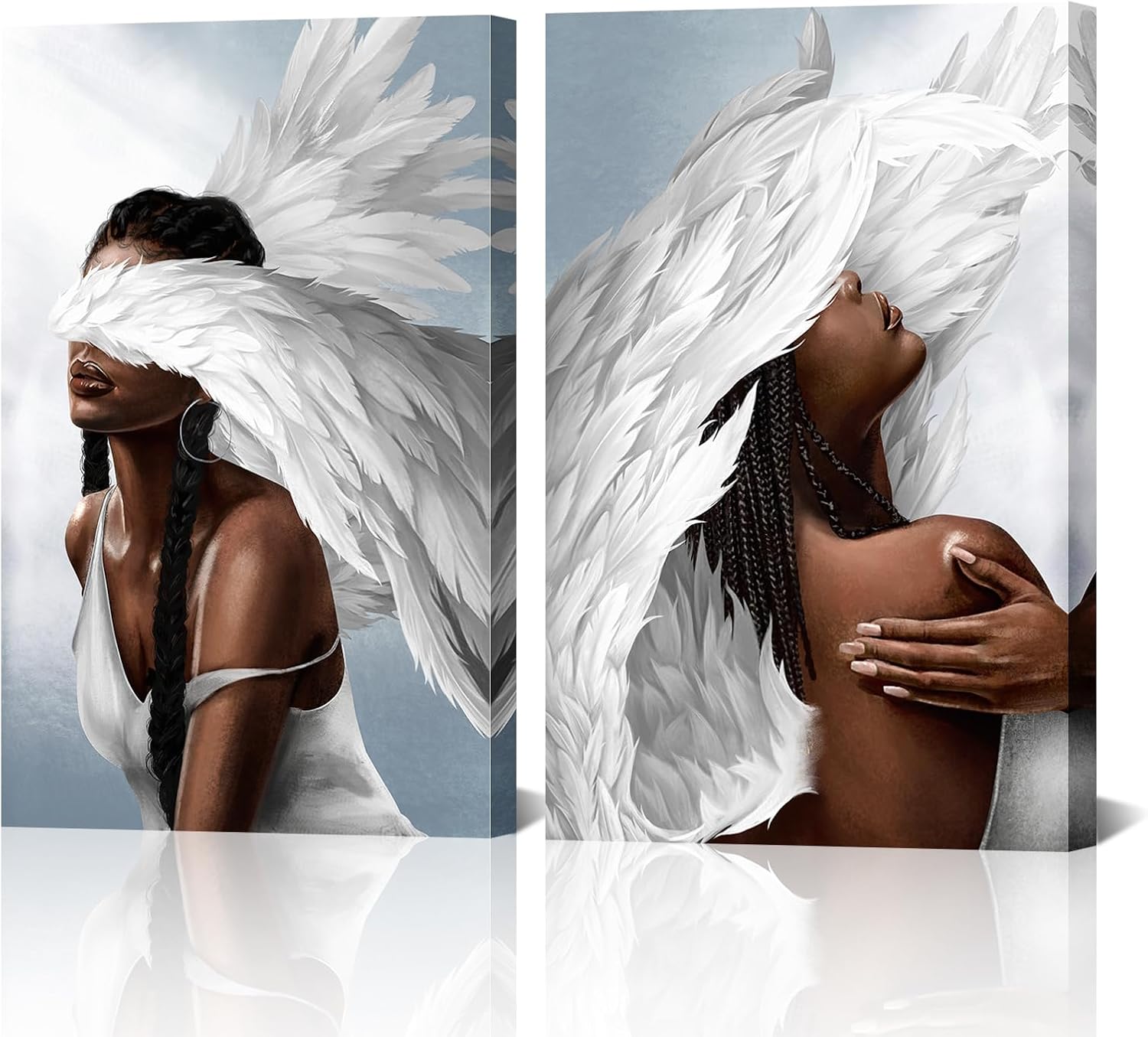 NutArtPic Angel Wings Wall Art Black Angle Wall Pictures 2 Piece Canvas Print 16 x 24 inches Medium