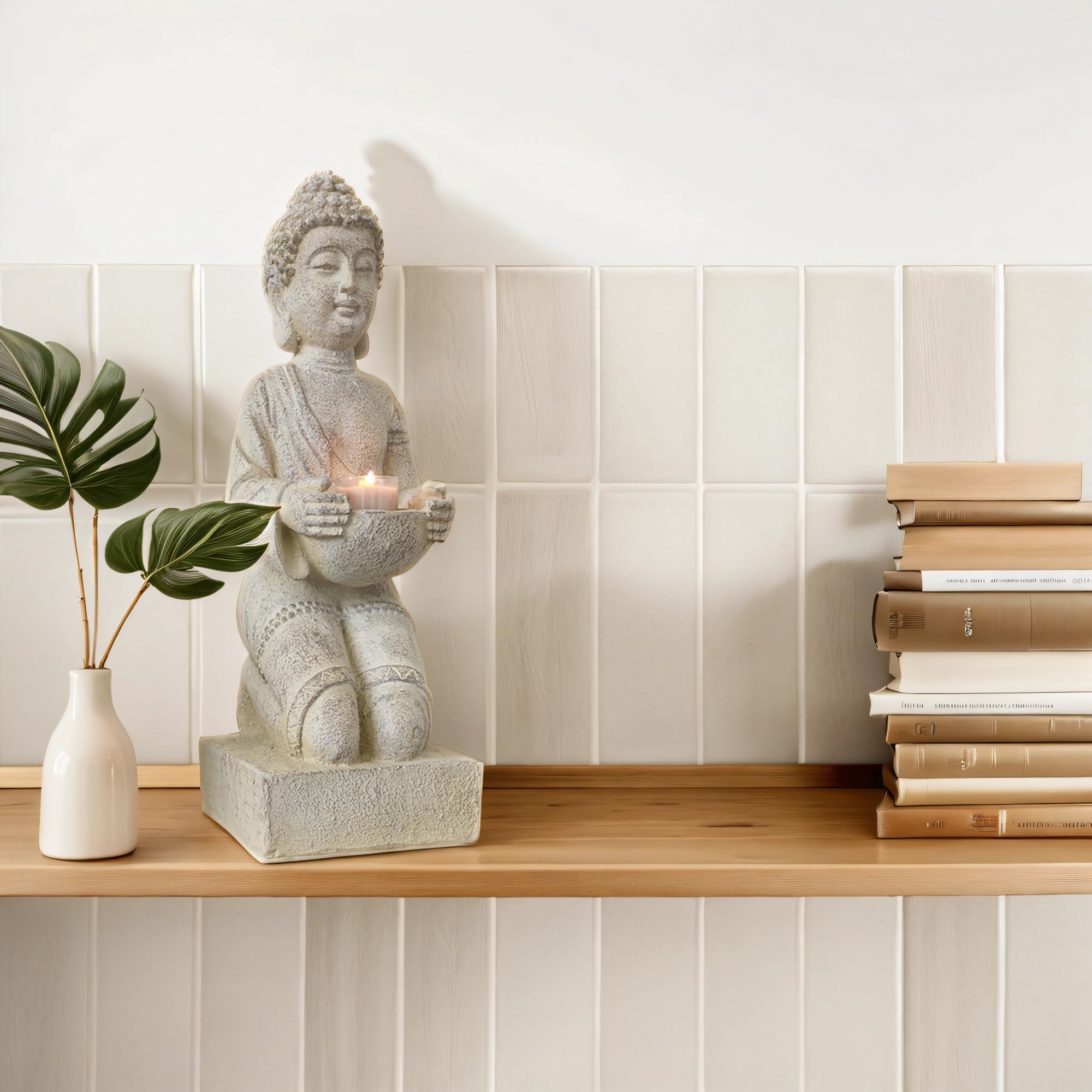 Statuetta di Buddha con portacandela 39 cm (crema)