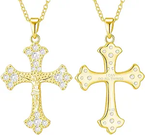 Cross Necklace for Women 18K Gold Silver Plated Jesus Cross Pendant Jewelry Birthday Gifts for Women Girls 16+3 Inches