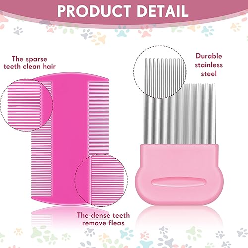 Miniatura 4 de 8 peines de piojos de doble cara para eliminar piojos de pulga peine de aseo del cabello con dientes de metal 4 x 2 pulgadas 224 x 224 pulgadas rosa