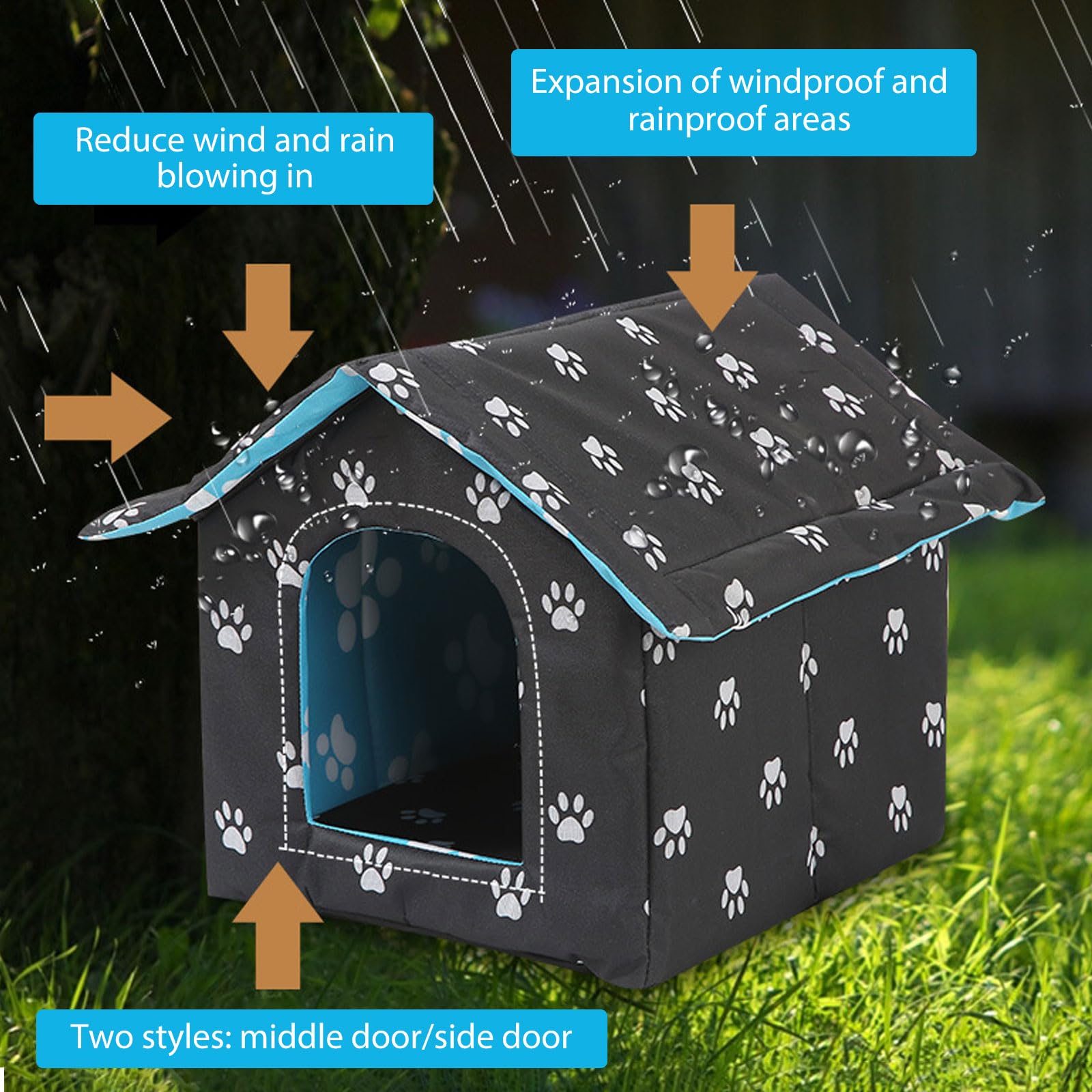 Maison Pour Chat D'extérieur - Tissu Oxford éponge 45x35x34 Cm, Isolée, Avec Porte Amovible, Pour Hiver Et Intempéries