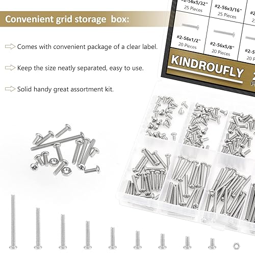 Miniatura 7 de Kindroufly 242 piezas #2-56x 532", 316", 14", 516", 38", 12", 58", 34", 1", kit surtido de tornillos de máquina Phillips, acero inoxidable 304,