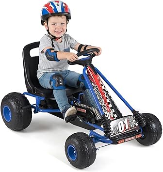 HONEY JOY Pedal Go Kart, 4 Wheeler Toddler Racing Ride On Pedal Car Toy, Forward/Backward, Ergonomic Seat, Handbrake, Steering Wheel, Outdoor Off-Road Go Cart for Kids, Boys Girls Gift (Blue)