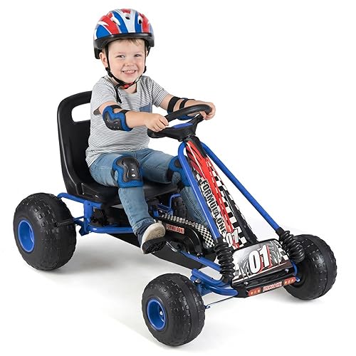 HONEY JOY Pedal Go Kart, 4 Wheeler Toddler Racing Ride On Pedal Car Toy, Forward/Backward, Ergonomic Seat, Handbrake, Steering Wheel, Outdoor Off-Road Go Cart for Kids, Boys Girls Gift (Blue)