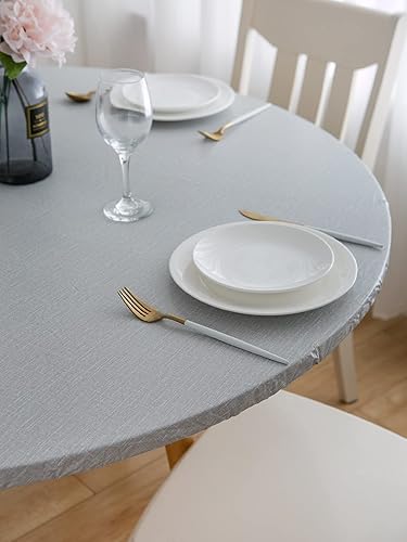 Miniatura 2 de Mantel de vinilo ajustable con respaldo de franela con borde elástico, impermeable, a prueba de aceite, resistente a las manchas, cubierta de mesa