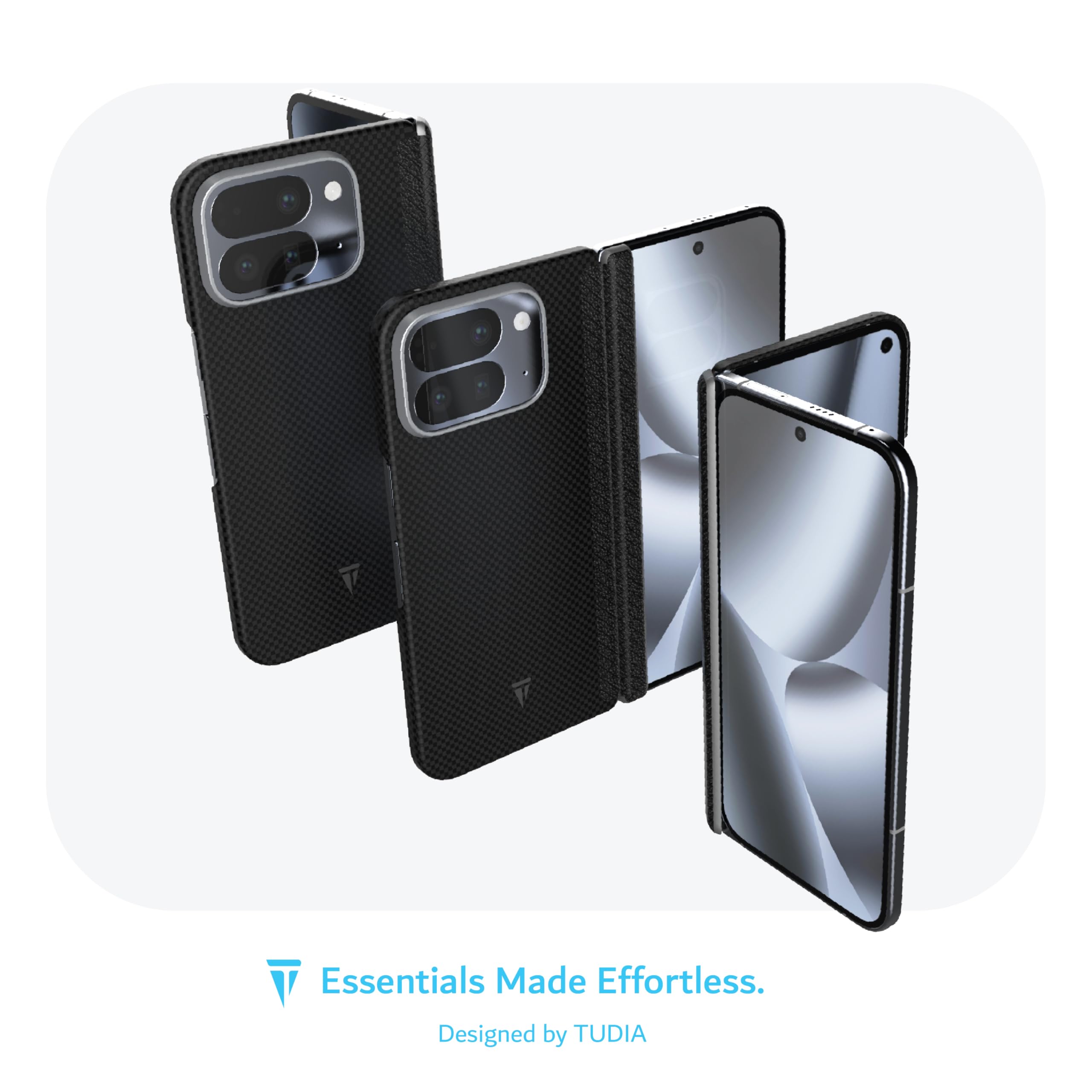TUDIA [Aramidfaser 1500D Hülle für Google Pixel 10 Pro Fold (2025) – [Pixelsnap- & MagSafe-kompatibel] Ultradünne leichte Schutzhülle mit rutschfestem Griff und [Scharnier­Schutz] – Schwarz