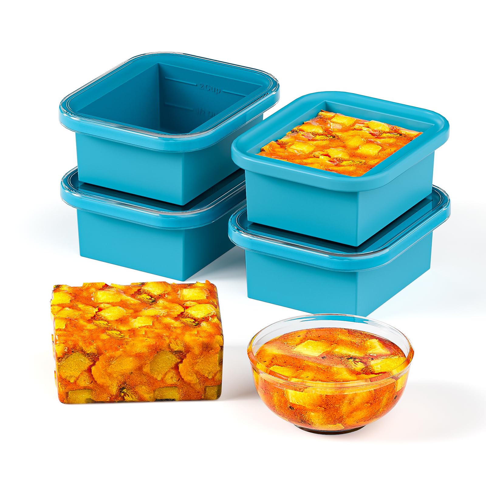 Bangp Jumbo Silicone Congélateur de congélation avec couvercle, Plateau de congélation pour soupes, Grand récipient de stockage pour Sauce Préparation de repas Yoghourt Avoine, 600ml