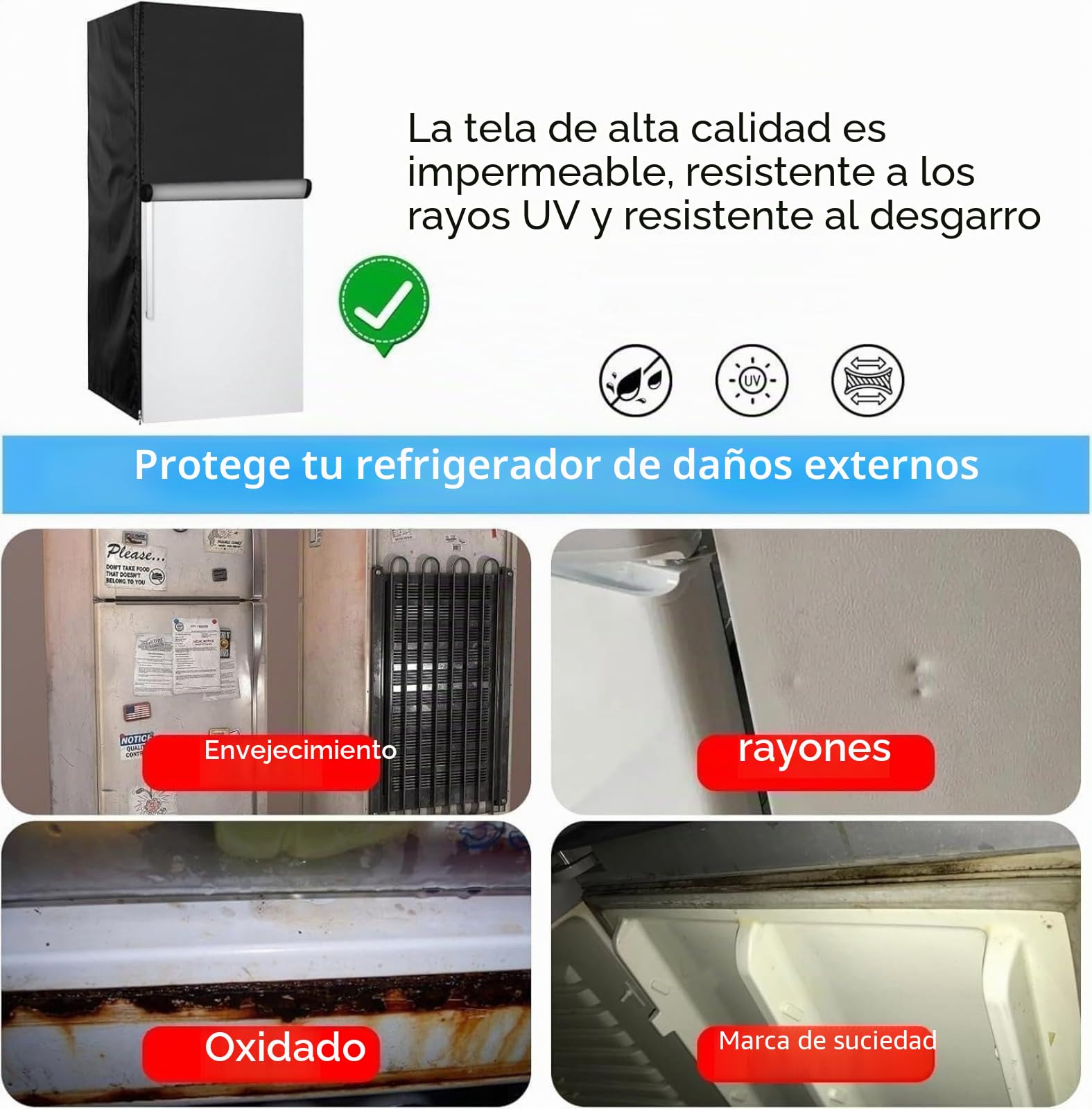 Funda Impermeable para Refrigerador y Congelador Vertical, Tela Oxford 420D - Protección para Refrigeradores de Bebidas y Congeladores Exteriores (Gris, 59 * 59 * 143cm)