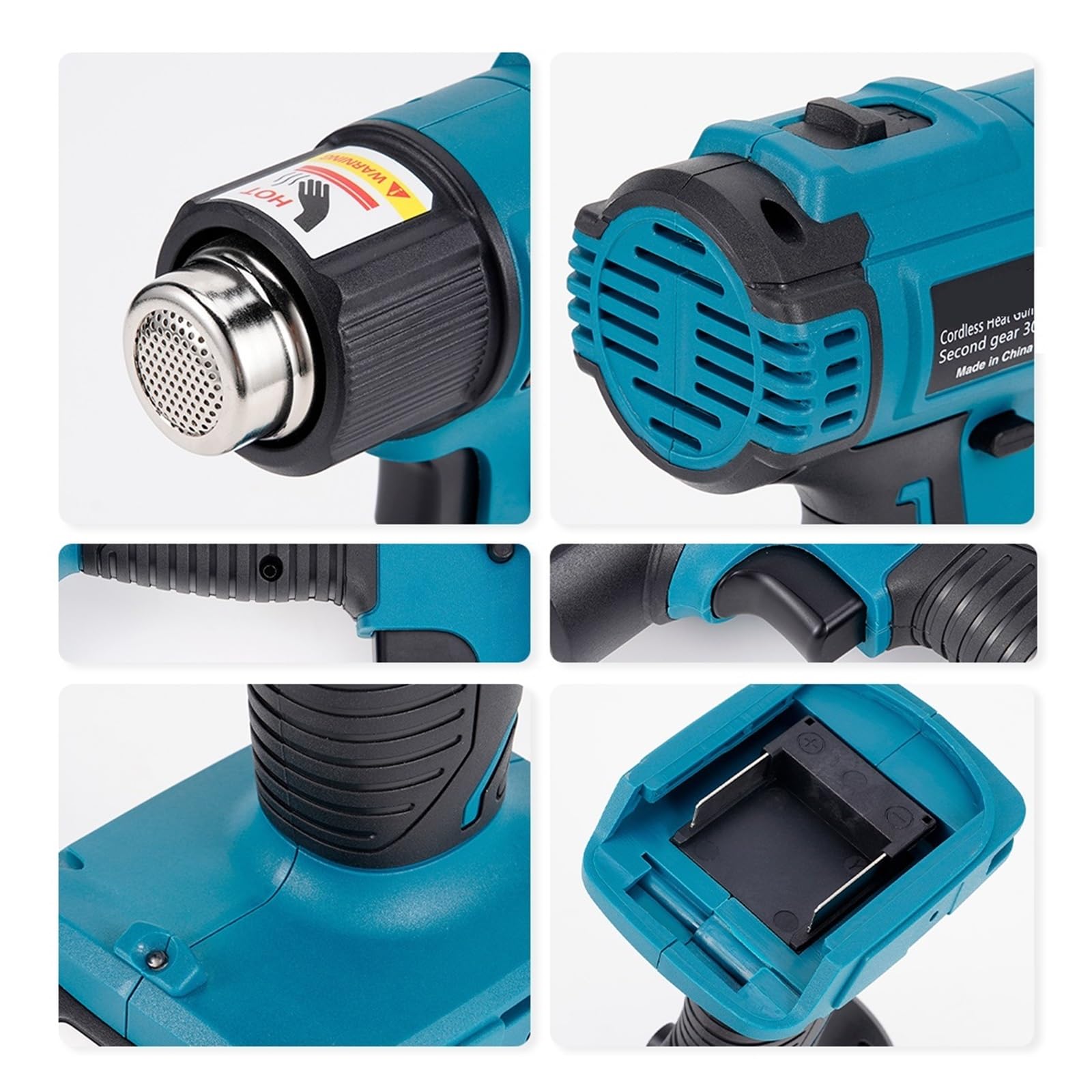 Pistola De Calor Eléctrica For Batería 18V, Aire Caliente Mano Inalámbrica, Temperatura Ajustable, Herramienta Secador Pelo Industrial For El Hogar Calentamiento RáPido(2Battery 3.0A)