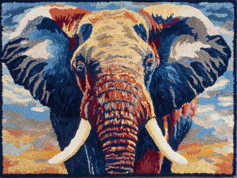 FWRTYCB Latch Hook Kits Rugs,Elephant Pattern 20X15Inch