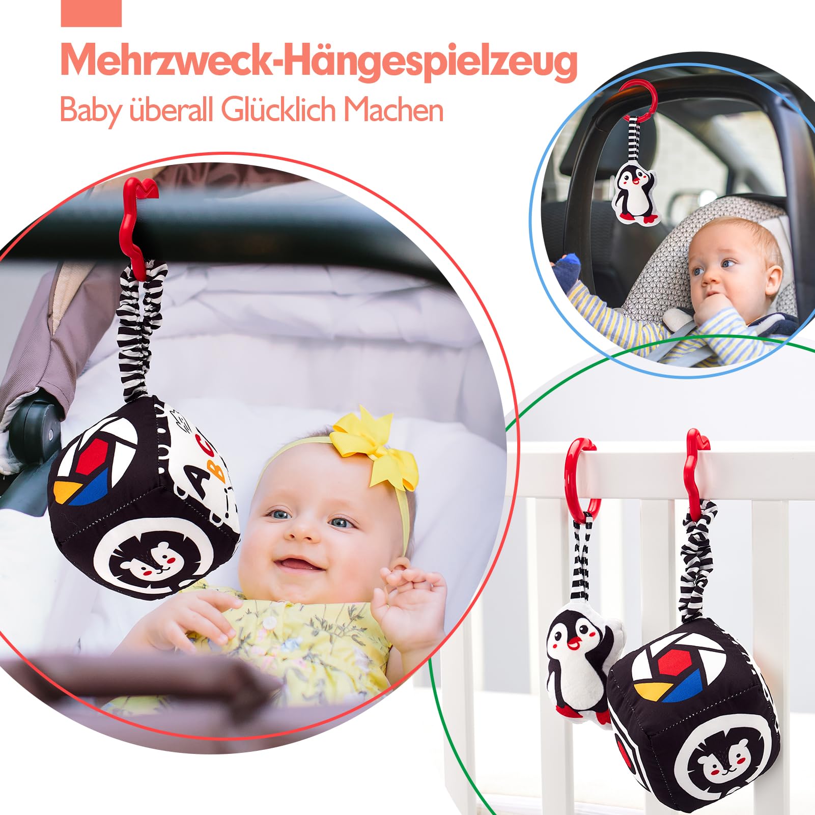 hahaland Baby Spielzeug 0-6 Monate - 30 TLG Schwarz-Weiß Kontrast Lernspielzeug Set, Montessori Sensorik Stoffbuch & Kinderwagen Hängespielzeug, Gehirnentwicklung Geschenk für 0 3 6 12 Monate