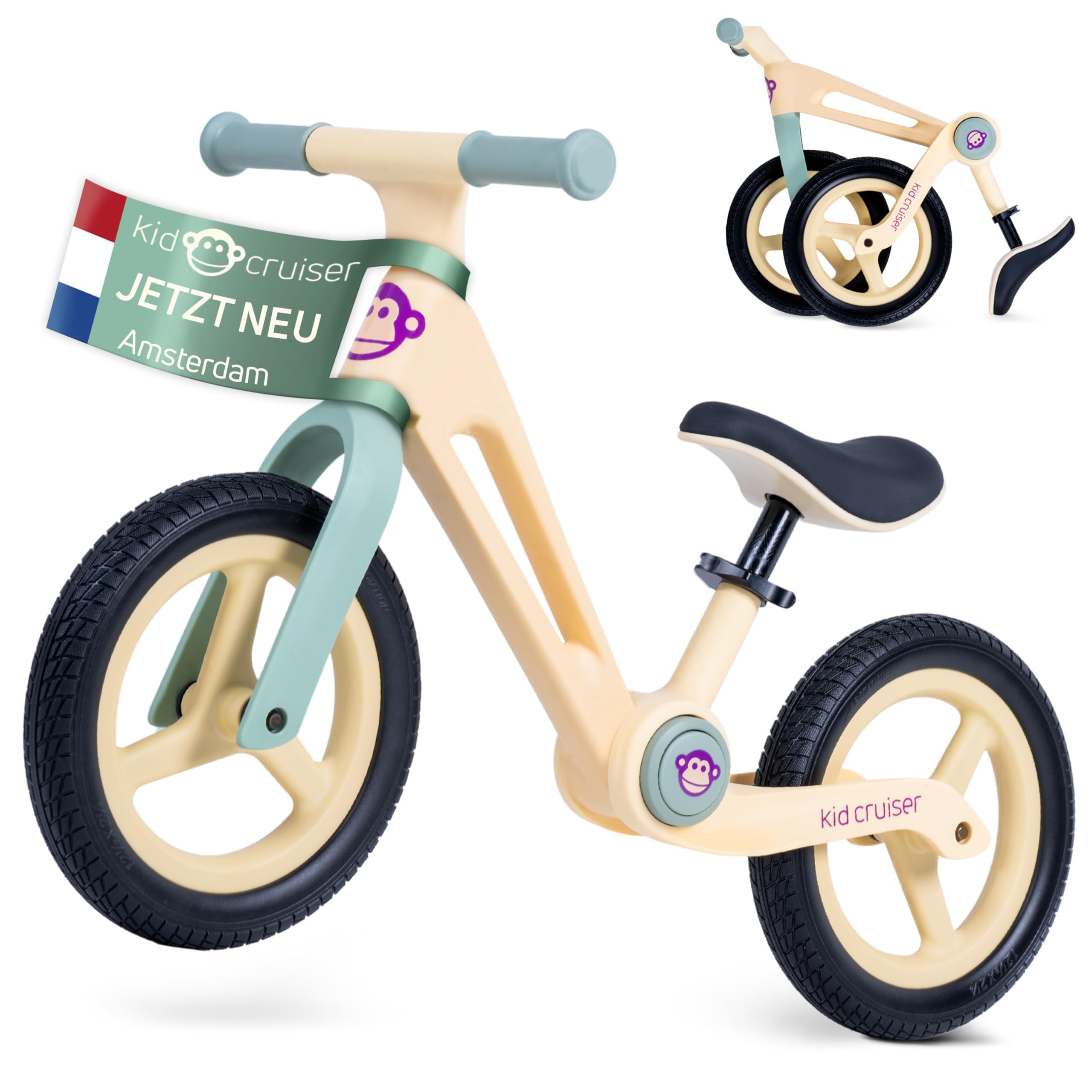 Kidcruiser Compact Laufrad ab 2 Jahre [2 bis 5 Jahren] klappbar & federleicht, verstellbare ergonomischer Sitz & pannensichere 12 Zoll Räder