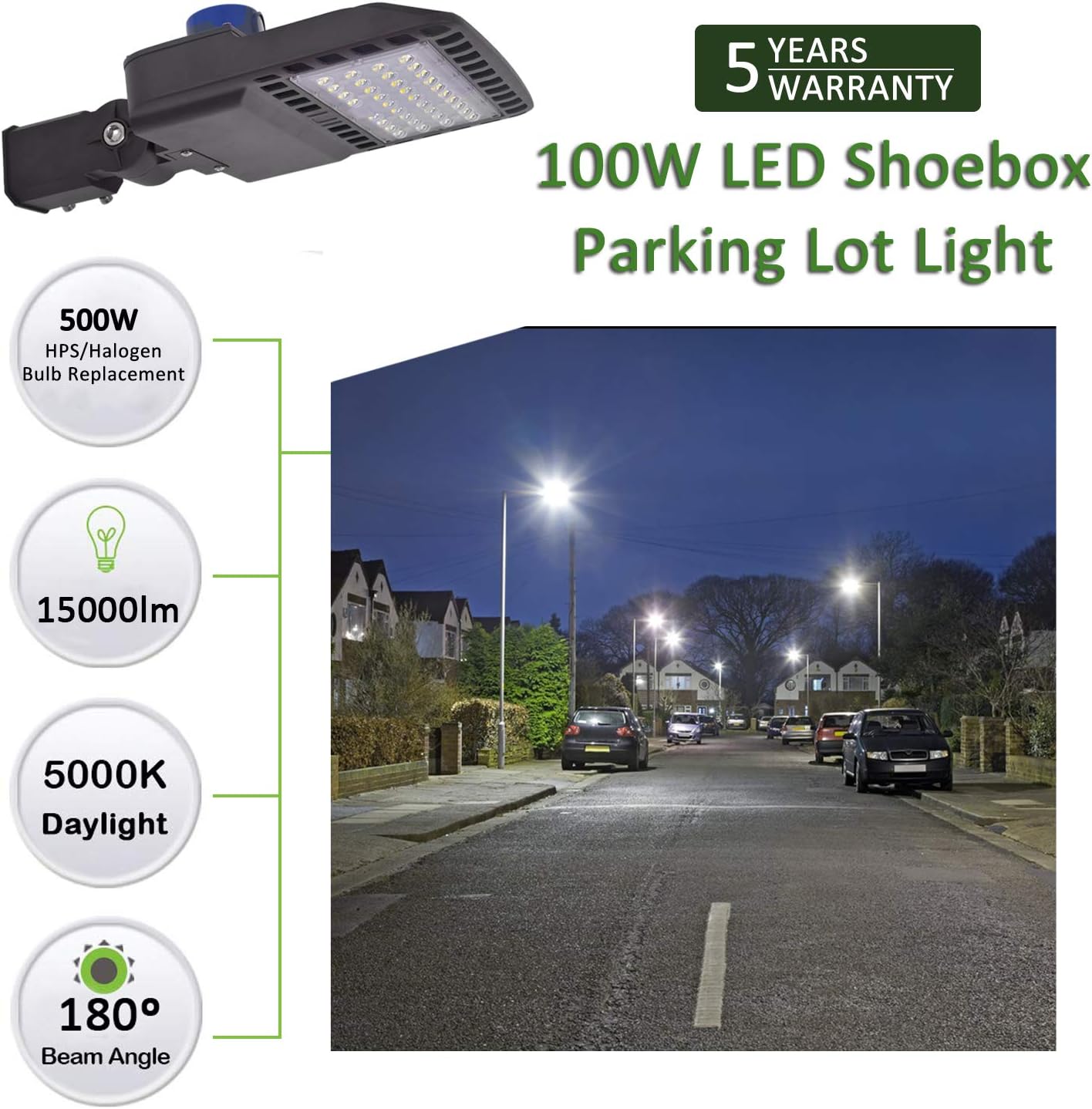 Suреr Bіg Clеаrаnсе! SZGMJIA 100W Parking Lot Light, LED Street Lighting CREE LED 15,000 Lumen Super Bright 5000K Daylight White Replaces 500W Halide Slip Fit Mount Shoebox Pole Lights with photocell