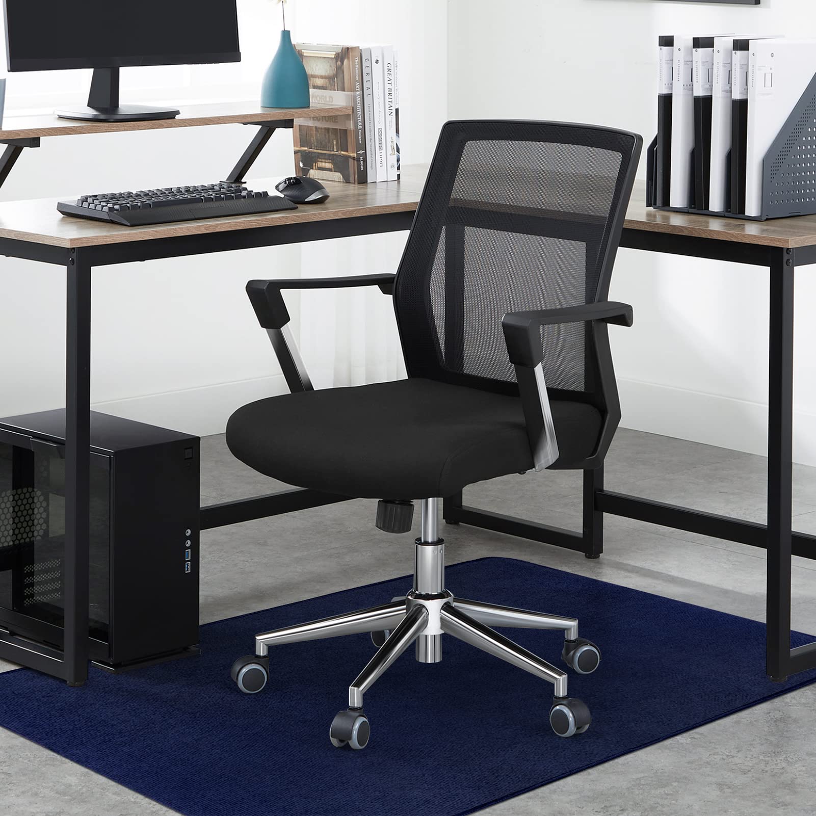 Edging Office Chair Mat for Hardwood & Tile Floor, 55"x35" Computer Gaming Rolling Chair Mat, Under Desk Low-Pile Rug, Large Anti-Slip Floor Protector for Home Office (Navy Blue, 55" x 35")