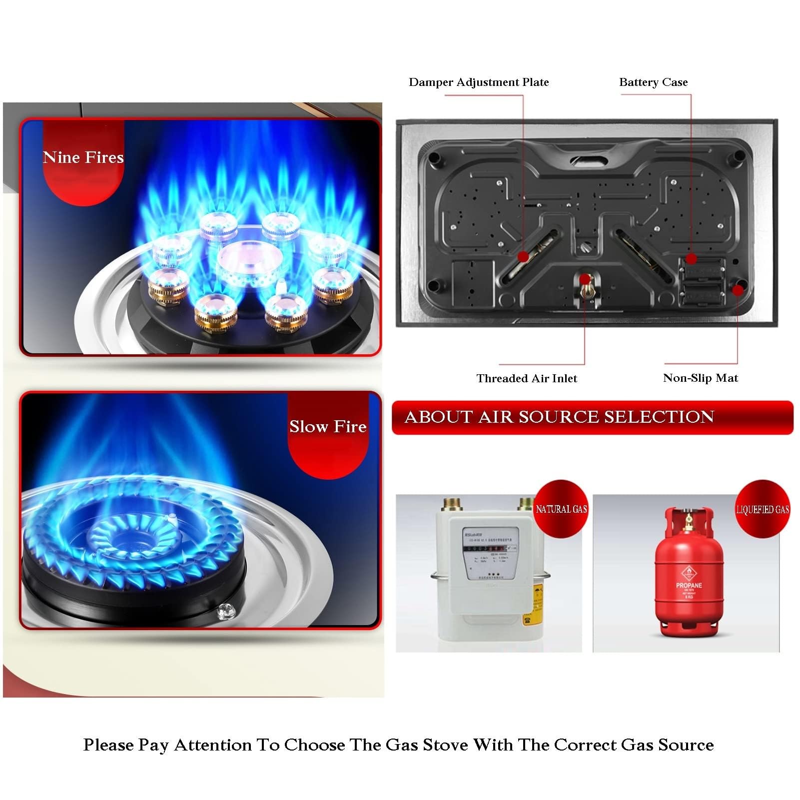 Cocina de gas portátil de 2 quemadores, doble quemador de vidrio templado para el hogar y camping, GLP/NG, 5,2 kW