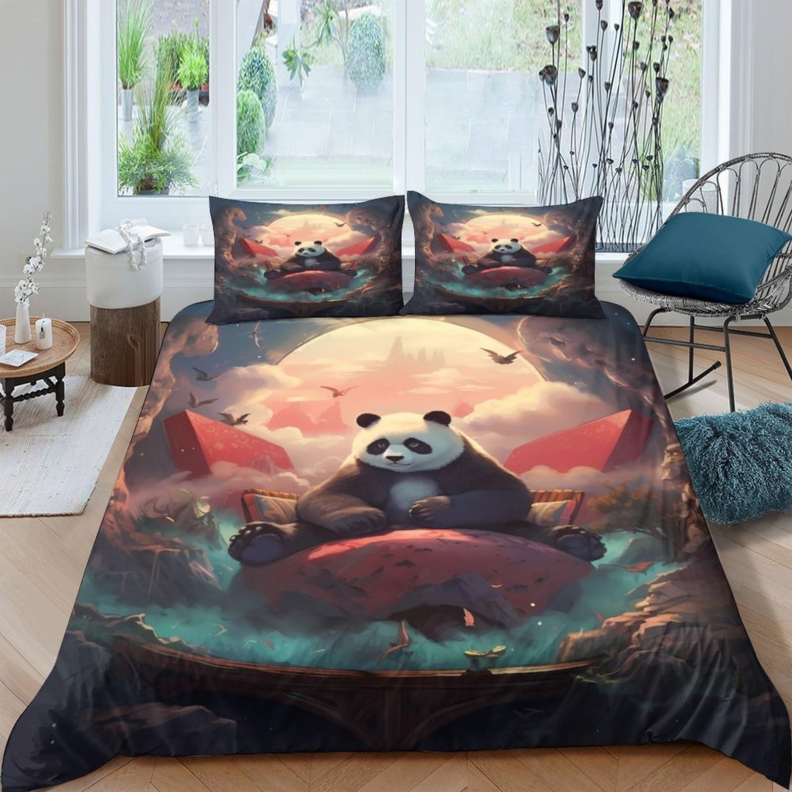 Ctjqhvkz Style-6 3D Printed Panda Mountain Fitted Sheet Microfiber Soft Animal Sunset Bed Cover For Bedroom Dorm Mattress Decor Single（135X200cm）