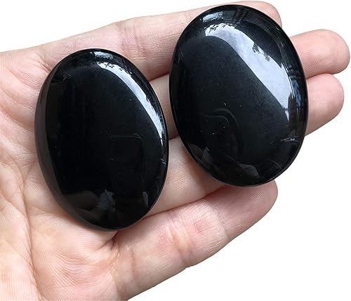 Fekuar 2 piedras de palma de cristal pulido, terapia de bolsillo de energía curativa, forma suave, obsidiana negra