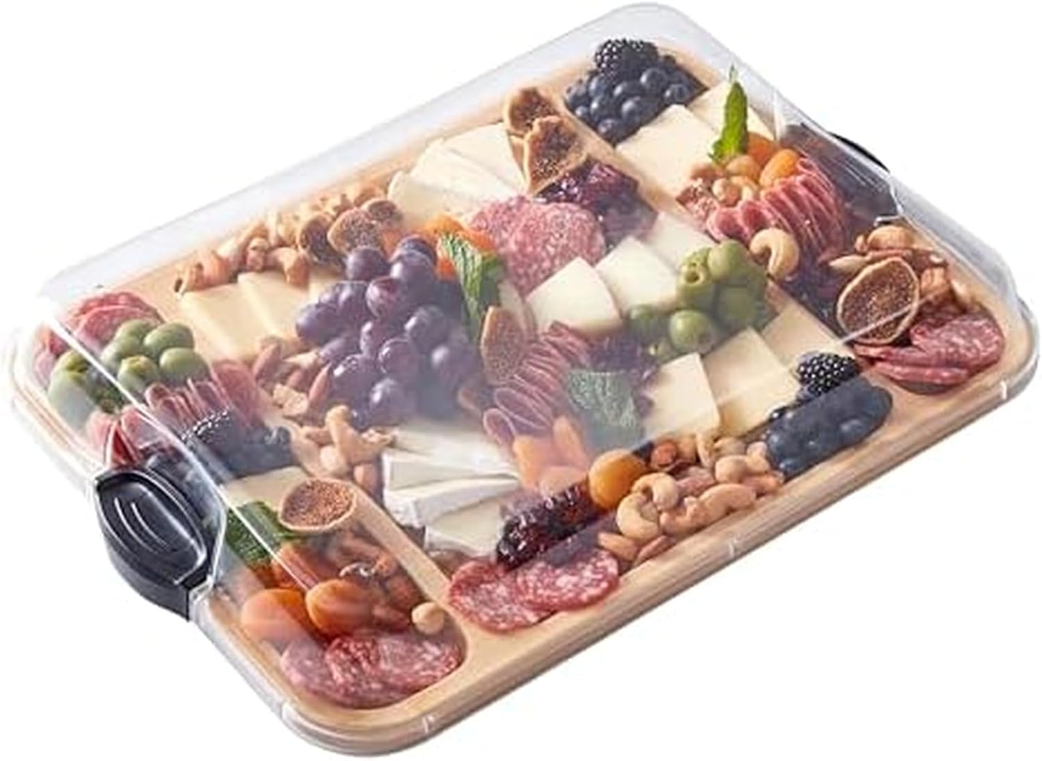 FARBERWARE Build-a-Board Cutting Board with Three Compartments and Clear Locking Lid for Charcuterie, Snacks, and More, Acacia Acacia 3 Compartments