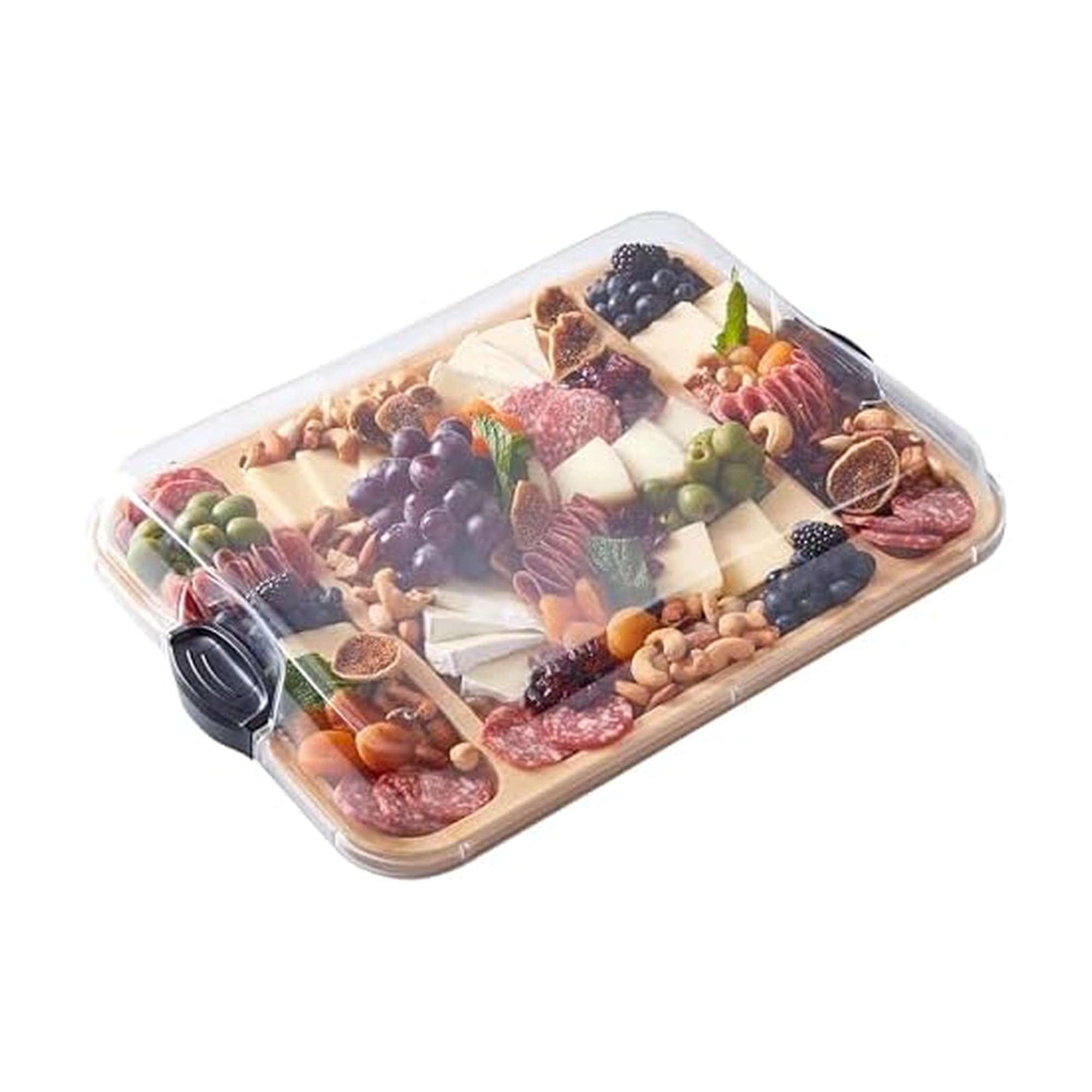 FARBERWARE Build-a-Board Cutting Board with Three Compartments and Clear Locking Lid for Charcuterie, Snacks, and More, Acacia