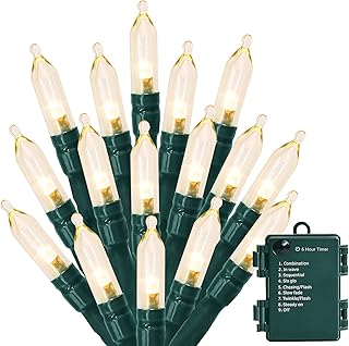 Christmas Lights, 18ft 50 LED Outdoor String Lights with Timer & 8 Modes, 3AA Battery Operated Waterproof String Light for Outdoor and Indoor Décor (Warm White)