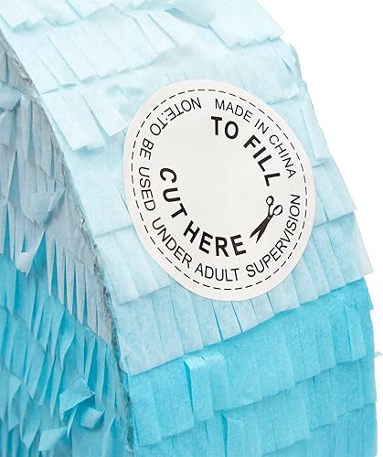 Miniatura 6 de Piñata de cuerda con el número 6 para decoración de fiesta de cumpleaños número 6, color azul degradado (16.5 x 11.3 x 3 pulgadas)