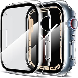 LK 2 Pack Hard PC Case with Tempered Glass Screen Protector for Apple Watch Series SE/6/5/4 44mm, Series SE 2 44mm(2022), [Touch Sensitive] [HD Ultra-Thin] Full Protective Cover for iWatch 44mm, Clear