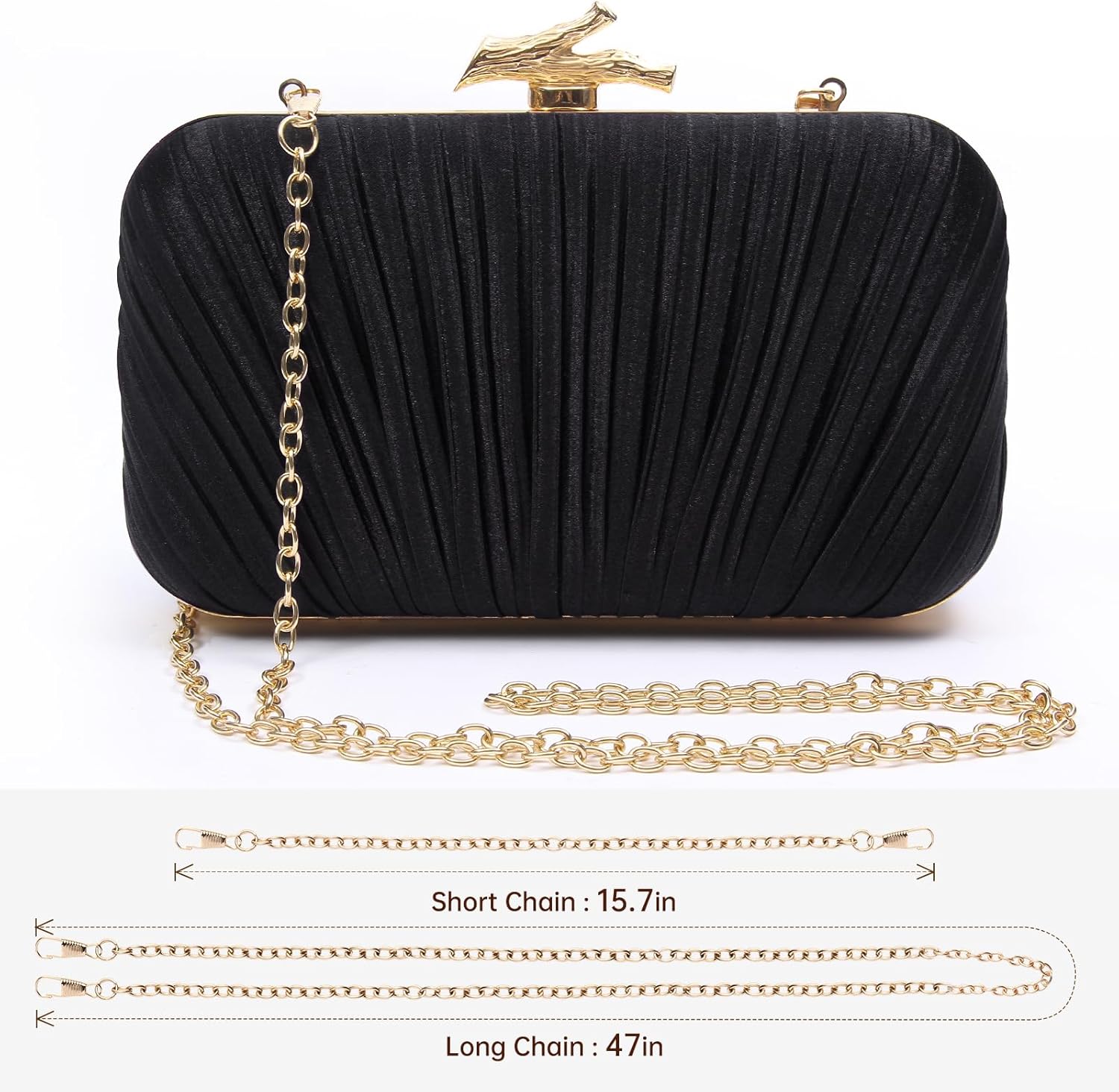 Purses for Women Evening Bag Handbags Formal Pleated Clutch Bag with Chain for Prom Wedding Party Black-tie affairs