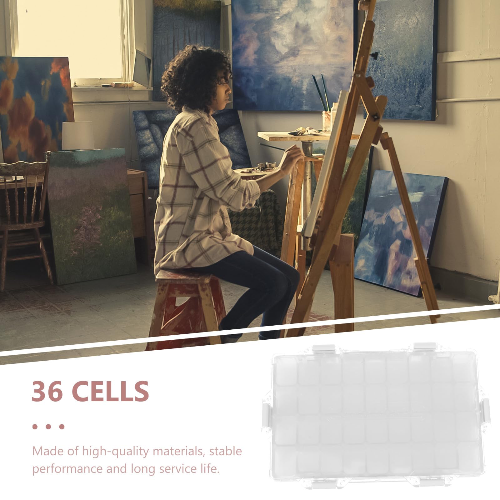 Boîte à Aquarelle 36 Cases en Abs Plaque de Fixation de Couleur, Hermétique et Étanche, Plateau à Pigments pour Mélange, Rangement Peinture, Artistes et Étudiants