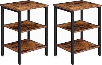 HOOBRO End Table, Nightstands with 3-Layer Shelves, Industrial Side Table for Small Spaces, Living Room, Easy Assembly, Rustic Brown BF13BZ01