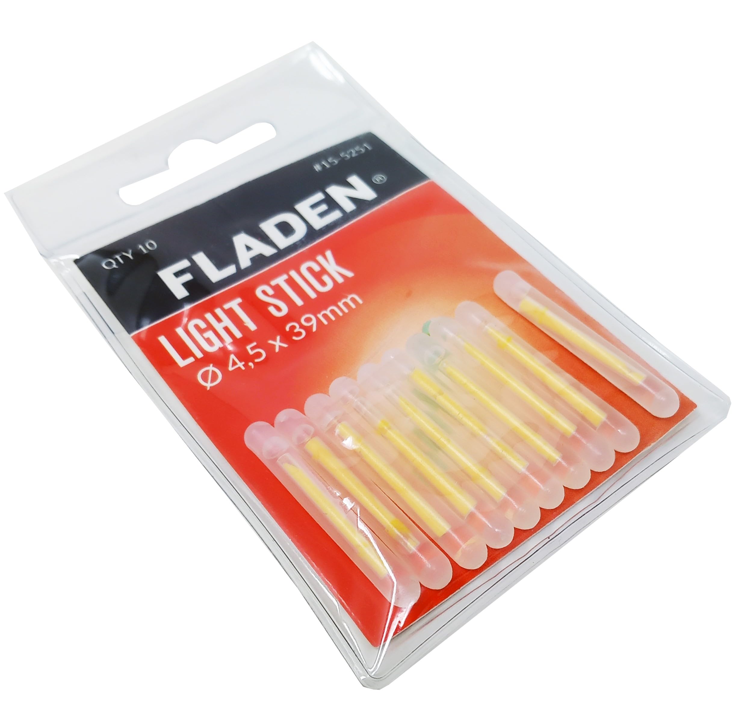 FLADEN Fishing - Pack of 10 4.5 x 39mm Light Sticks/Yellow Glow - Night Time Indicator Lights for Float and Rod Tips 8 Hours Plus of Activation [15-5251]