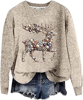 Sudadera para mujer sin capucha cálida – Sudadera sin capucha rosa – Jersey de tallas grandes de invierno camiseta de manga larga algodón cuello redondo sudadera corta sudadera con capucha