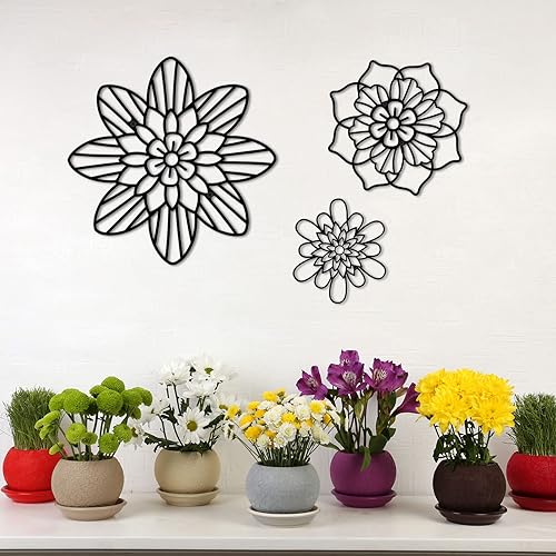 Miniatura 7 de Moxweyeni 3 piezas de decoración de pared de flores de metal, decoración rústica de metal para pared, decoración de pared de granja, decoración