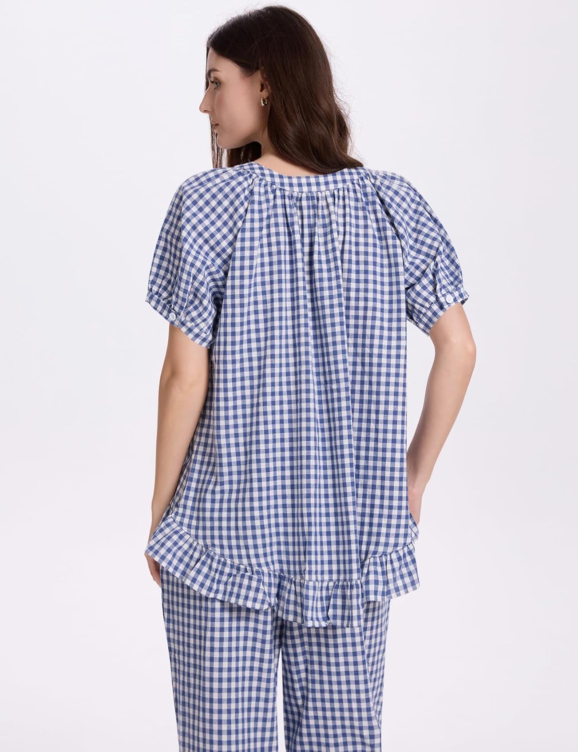 COZYPOIN Womens Gingham Pajama Set 2 Piece Plaid Cotton Pjs Cute Ruffle Sleepwear Maternity Bridesmaid Pajamas Loungewear - Image 3