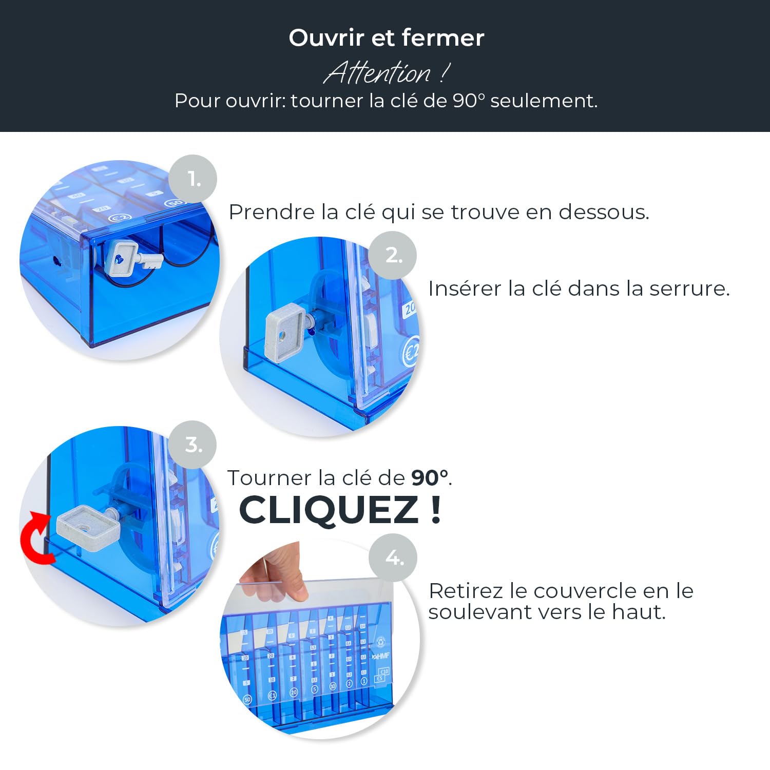 HMF Compteur de pièces avec tri Automatique pour Le Rangement de la Monnaie, trieur de pièces Transparent avec échelle de Valeur, Tirelire pour Enfants | 24 x 12 x 5 cm | Bleu