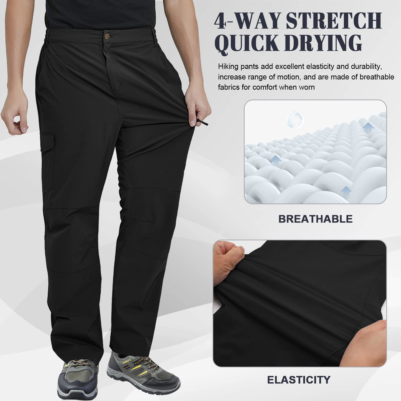 FEIXIANG Pantaloni da trekking per uomo, pantaloni tattici impermeabili ad asciugatura rapida, pantaloni da lavoro multi-tasca, colore nero grande