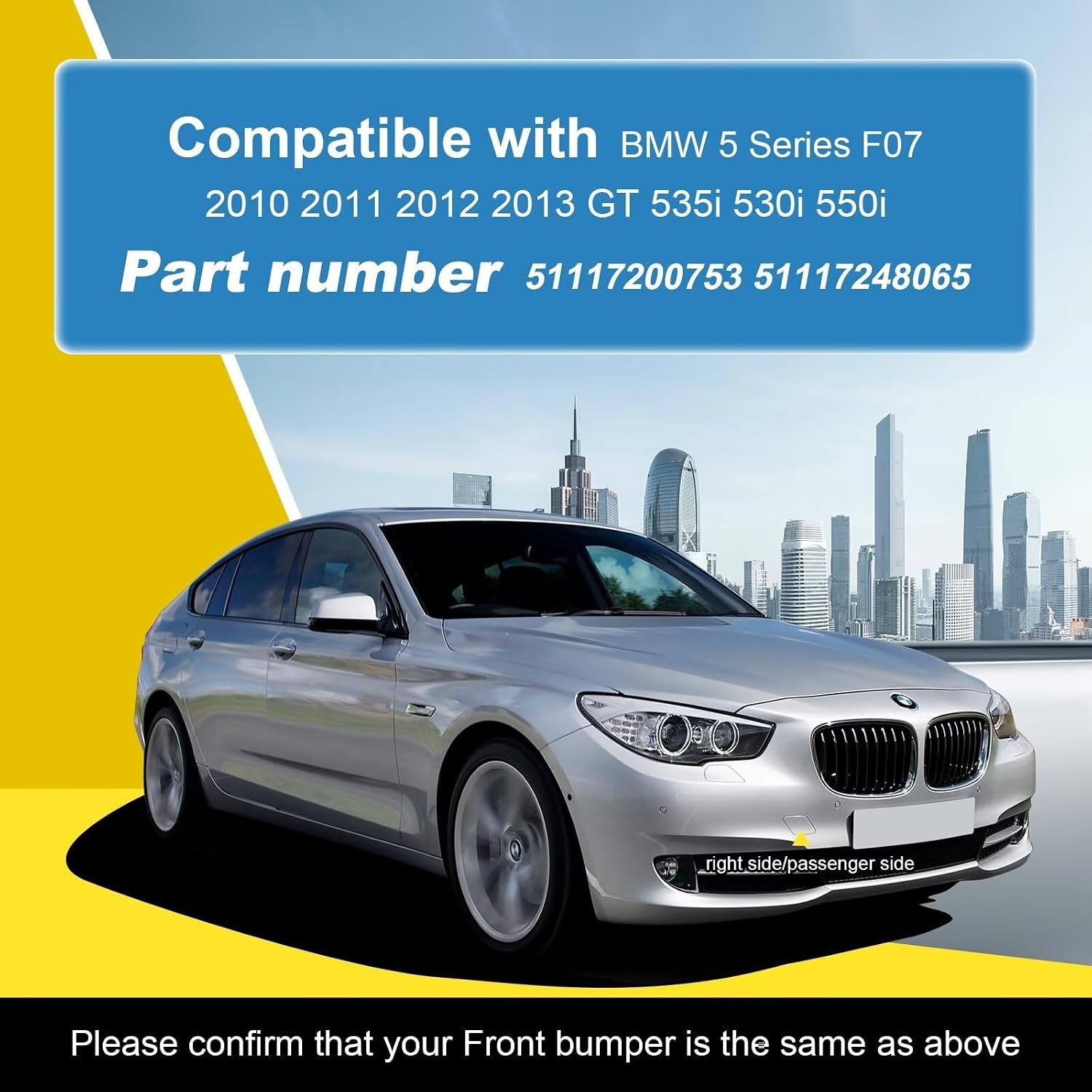 Car Front Bumper Tow Hook Cover Compatible with BMW 5 Series F07 2010 2011 2012 2013 GT 535i 530i 550i Trailer Cover Cap 51117200753 51117248065 Towing Eye Cap White Right Passenger Side