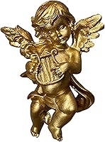 Vista 3 de Estatua de ángel hecha a mano con alas de querubín para pared, comedor, hotel, sala de estar, decoración de pared, colecciones de arte (estilo C)