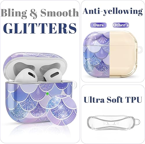 Vista 11 de Funda para AirPods de tercera generación, funda protectora suave con purpurina para mujeres y niñas, compatible con Apple AirPods 3 con llavero
