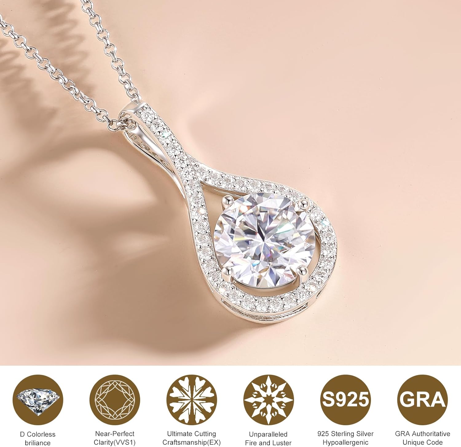 Moissanite Necklace Gift for Women, 925 Sterling Silver 18K White/Yellow Gold Vermeil 0.5-6.0CT Moissanite Valentines Pendant for Her, Anniversary Day, Birthday, Wedding - to My Wife, Mom - Image 2