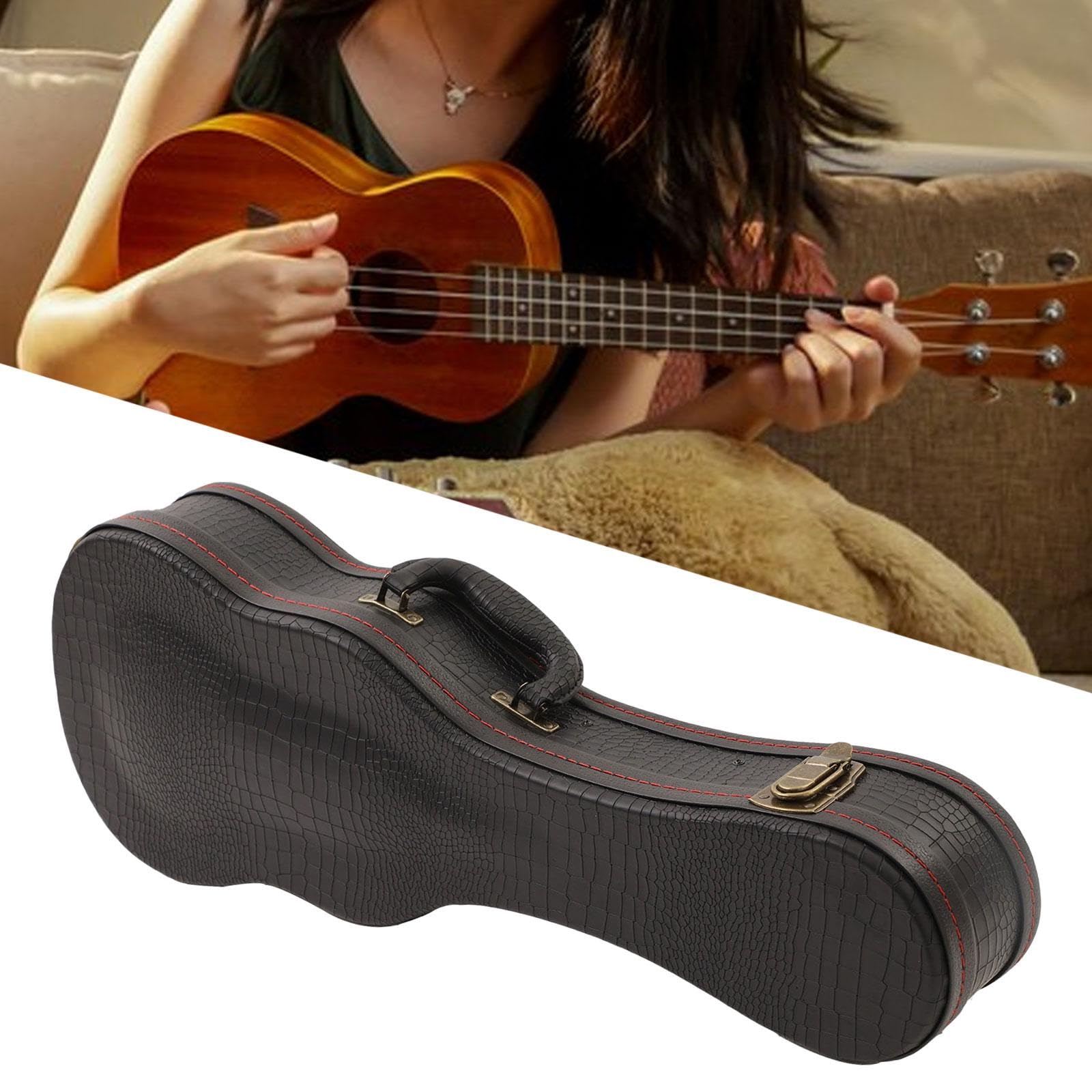 Ukulele Wasserdicht Aus Pu mit Praktischem Tragegriff Stabile Gitarrentasche Schutz Tragetasche für Ukulele Aufbewahrung für Reisen Out, Black 23inch