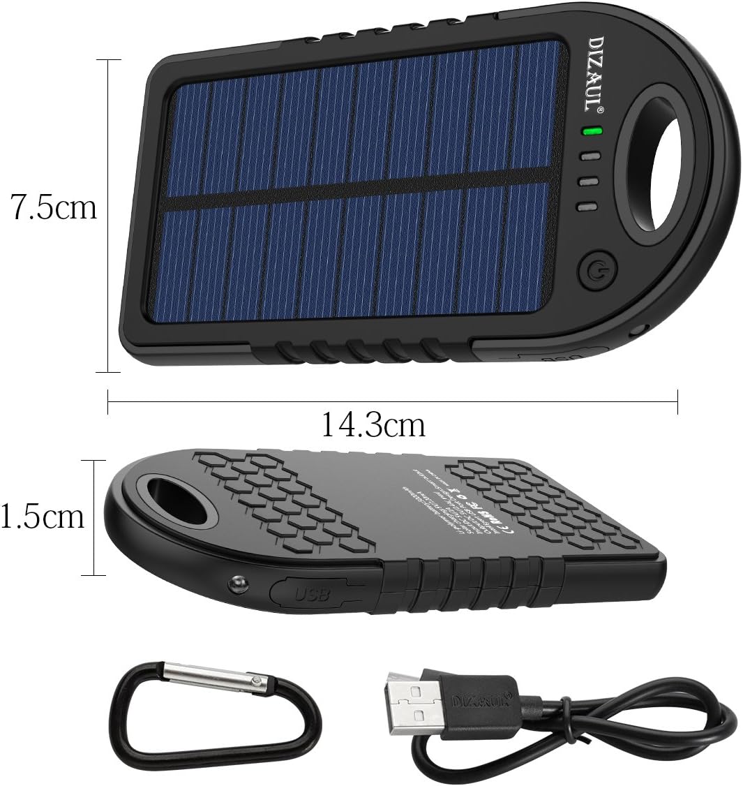 Dizaul Solar Charger, 5000mAh Portable Solar Power Bank Waterproof/Shockproof/Dustproof Dual USB Battery Bank Compatible with Smartphones,iPhone,Samsung,Android Phones,Windows Phones,GoPro,GPS : Patio, Lawn & Garden