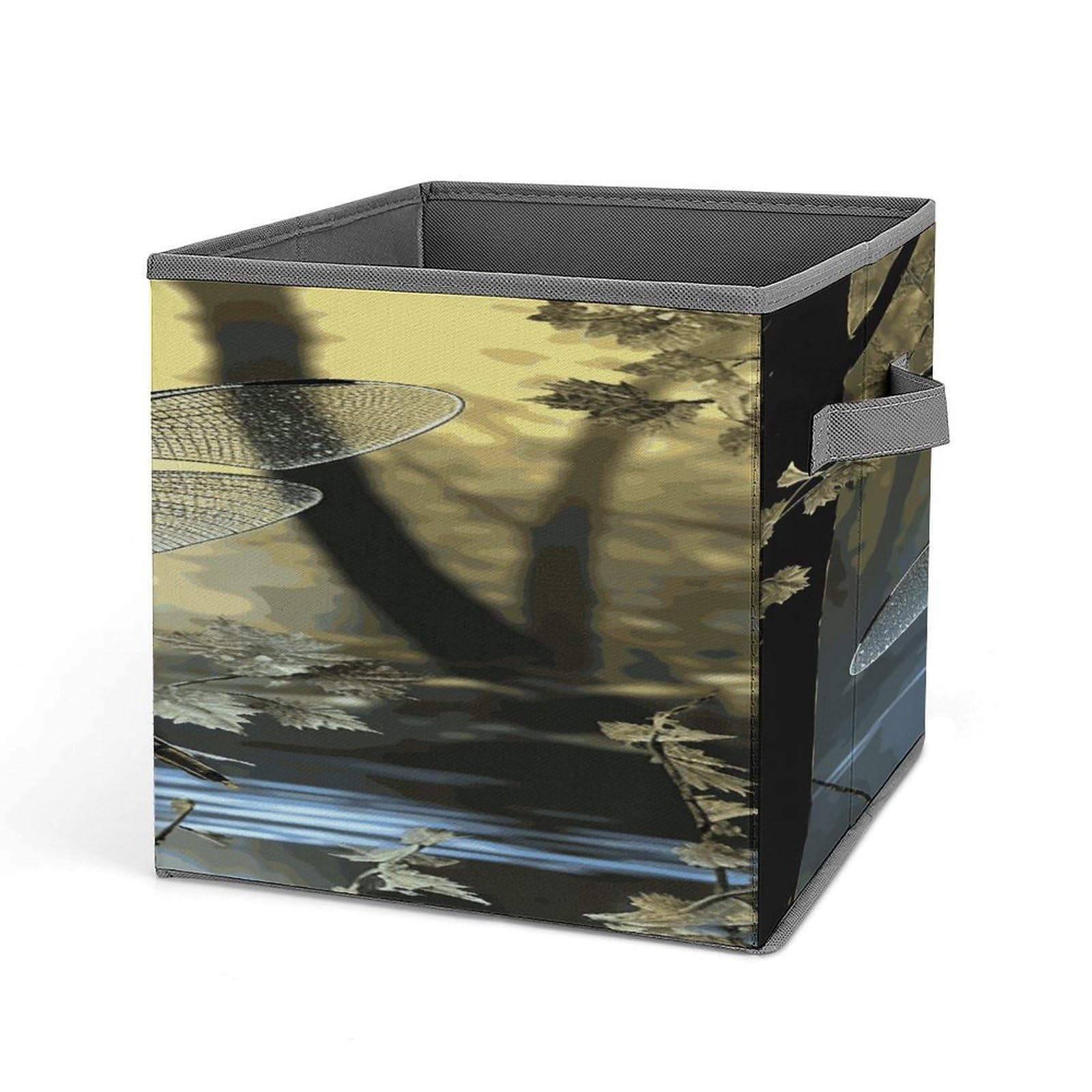 Fodpand Style Dragonflies Storage Cubes Foldable Decorative Fabric, Storage Bins Baskets With Handles, Closet Organizers And Storage For Home, Office,Closet, Clothes