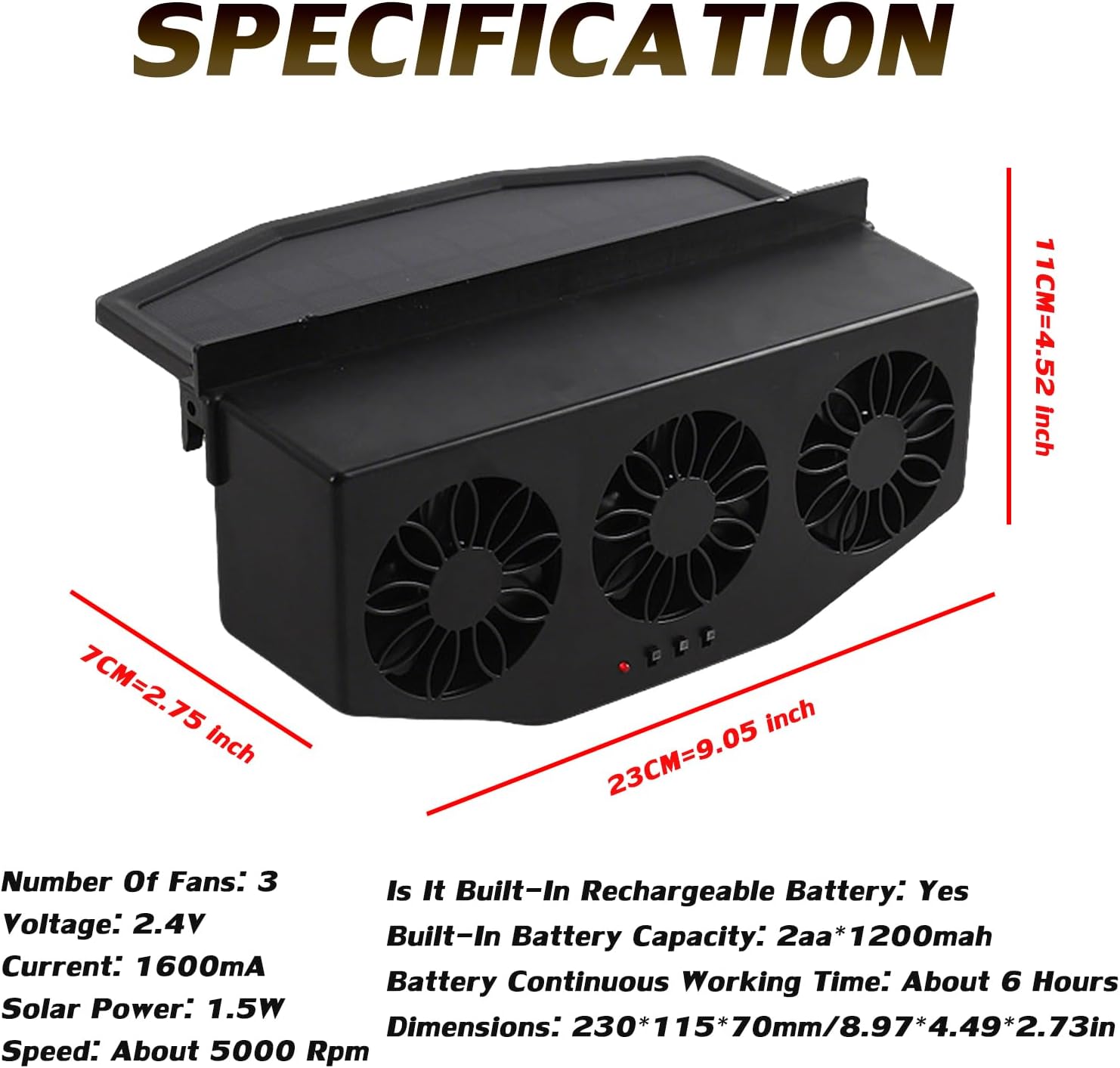 Car Solar Powered Exhaust Fan Vehicle Window Exhaust Fans Auto Ventilation Radiator Cooling Fan with 3 Air Outlets Car Vent Cooler (Black)