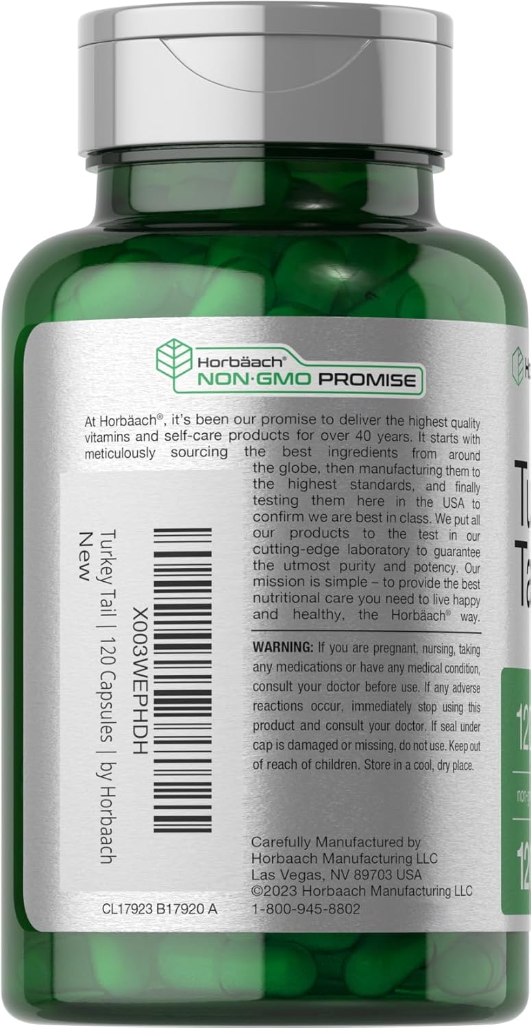 Horbäach Turkey Tail Mushroom Capsules | 120 Count | Non-GMO and Gluten Free Extract - Image 3